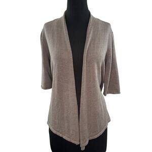 EILEEN FISHER Gray Beige Cardigan Linen Knit 3/4 Sleeve Open Front Size Small S